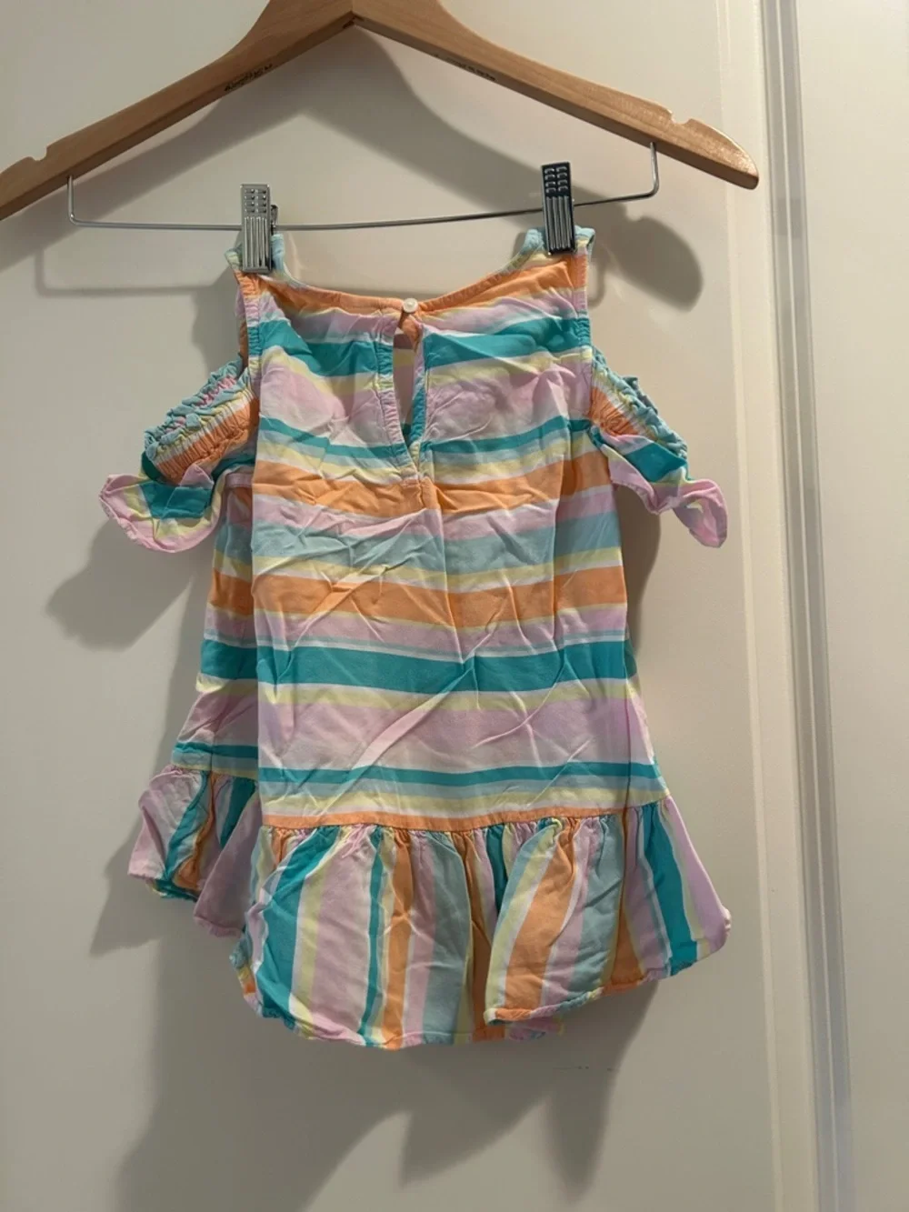 Oshkosh B’gosh Cold Shoulder elastic Ruffle Hem Stripe Pastel summer Dress size8